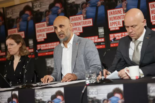 Saleh Saeed, chief executive of the DEC, launches the DEC Ukraine Humanitarian Appeal